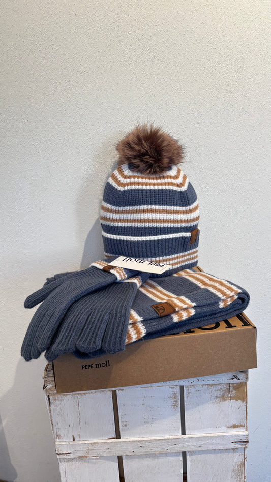Set navy: sciarpa + guanti+ cappello